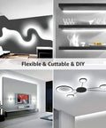 Collage of home interiors with 32.8 Foot Dimmable LED Strip Light With 600 High Brightness 2835 LEDs Daylight White 6000K