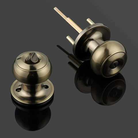 Privacy Door Knob Lock Set For Interior Bedroom And Bathroom Doors Keyless Turn Button Privacy Round Ball Handle In Antique Brass