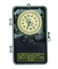 Mechanical Irrigation Timer Switch For 125V Systems With Rain Sensor Enabled 14 Day Skipper open showing internal dials