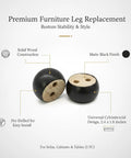 Solid Wood Cylindrical Furniture Leg Replacement Foot Black For Sofa Cabinet And Table 2.4 X 1.8 Inches, matte finish