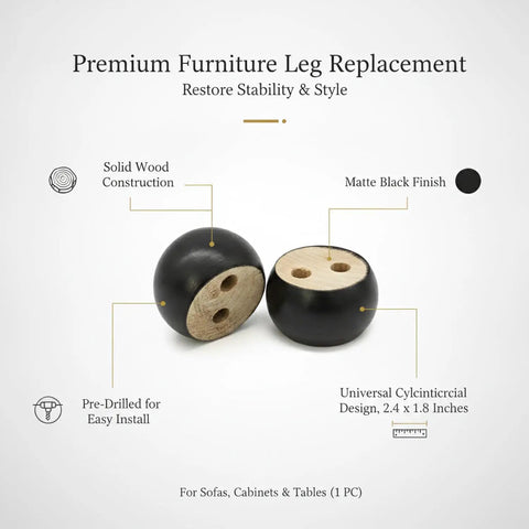 Solid Wood Cylindrical Furniture Leg Replacement Foot Black For Sofa Cabinet And Table 2.4 X 1.8 Inches, matte finish