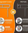Comparison of fold up 24 inch bathroom grab bars, showing upgraded version with one-piece design vs old style with welding design.