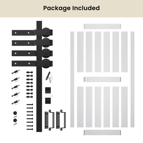 Double MDF Sliding Barn Doors 40In X 84In With 7Ft Bypass Hardware Kit contents