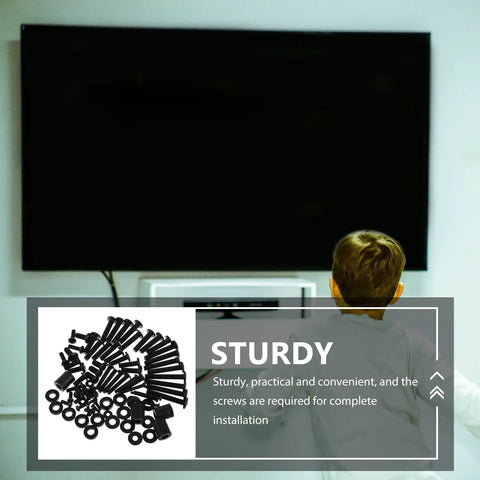 88 Piece TV Wall Mount Screw Set With Washers And Spacers in living room with TV installation image
