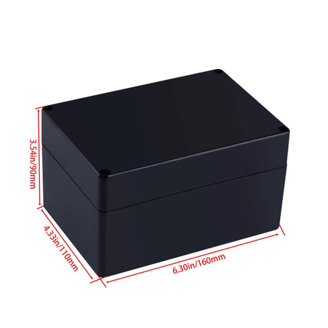 Rugged ABS Plastic Junction Box Enclosure For Electronics Projects 6.3 x 4.33 x 3.54 In Black with measurement labels