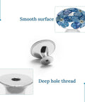Cool Blue Stained Glass Flower Mosaic Round Cabinet Knobs 2 Pack With Screws, showing stainless base and flower pattern.