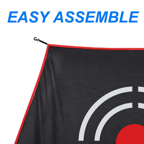Quiet Mercerized Velvet Golf Target Cloth with target design and elastic bungee hooks for easy setup in backyards and driving ranges.