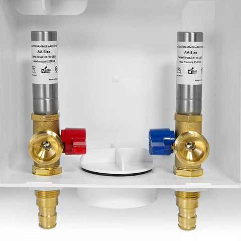 Washing Machine Outlet Box With 1/2 Inch Pex A Expansion Inlet And 3/4 Inch MHT Connection, Stainless Steel Water Hammer Arrestor
