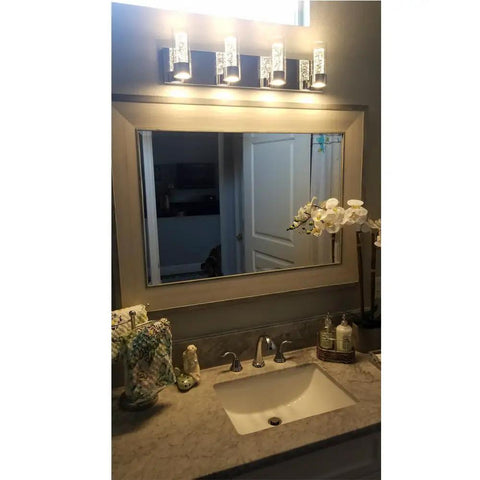 Led Vanity Lighting Fixture For Bathroom With Champagne Bubble Crystal Shades In Chrome Finish over mirror setup