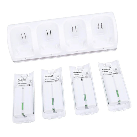 4 In 1 Remote Controller Charger Dock With 4x 2800mAh Batteries LED Display And 4.9ft USB Cable White ABS Build Charge Up To Four Controllers At Once For Gaming Consoles