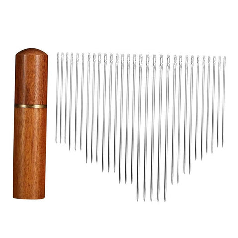 Self Threading Hand Sewing Needles Set In Wooden Case 30 Piece Assorted Embroidery Tools For Easy Stitching Handy For Beginners And Seniors Convenient Storage Kit, rosewood case and needles