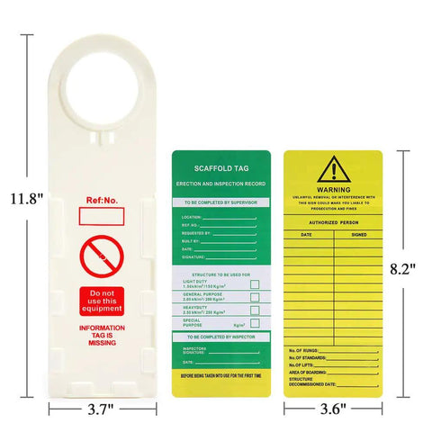 Heavy Duty Scaffold Status Holders And Safety Inspection Tags With Clear Danger Labels For Construction Crews Weatherproof Tear Resistant Build Includes Ten Piece Kit For No Fuss Setup And Serious Job Site Peace Of Mind