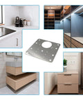 Four Pack Heavy Duty Stainless Steel Hinge Repair Plates With Matching Screws Fix Wobbly Cabinet Doors For Wood Furniture Shelves Quick Install No Sweat Built Tough Real Deal Quality displayed in various furniture settings.