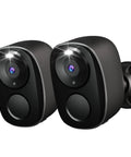 2K Wireless Outdoor Security Cameras Kit With Spotlight And Siren Alarm, Two-Pack Indoor Outdoor WiFi Cams, front view