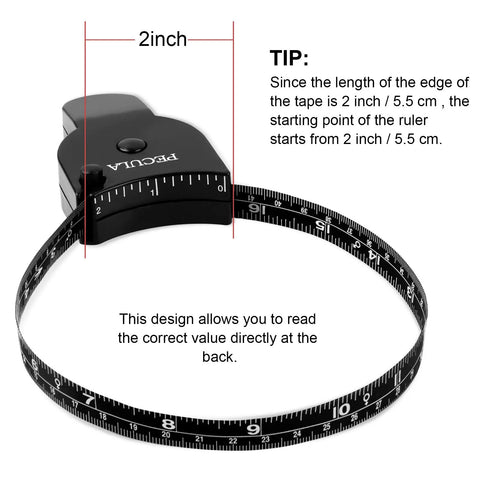 60 Inch Body Measuring Tape With Lock Pin And Push Button Retract showing 2-inch wide housing and measurement tip.