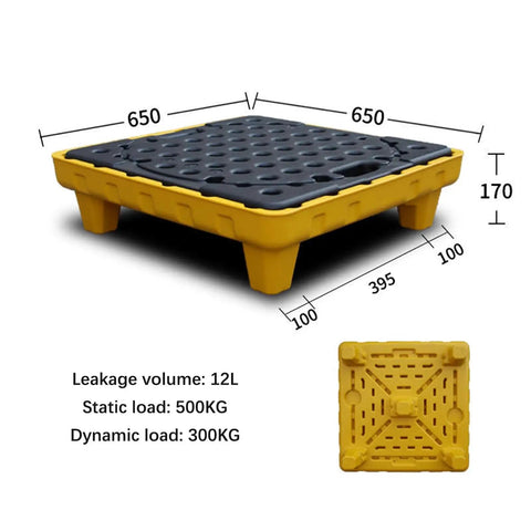 Anti Slip Oil Spill Containment Tray For Workshops And Garages, Durable Polyethylene Platform, 650x650mm with load specs
