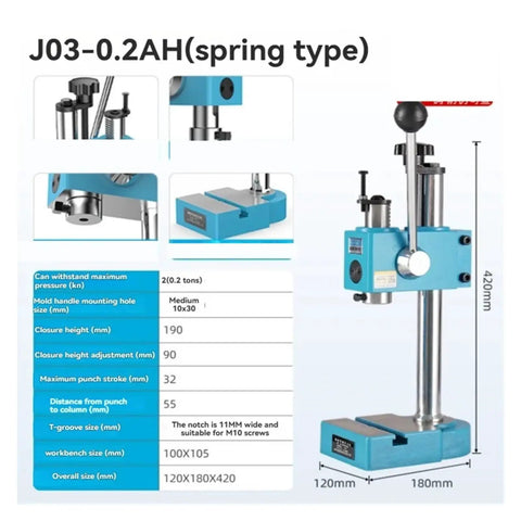 Heavy Duty Manual Arbor Press Workhorse For Shop Use Featuring Steel Core Construction And Comfort Grip Handle Built Tough to show features and dimensions.