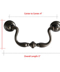 Oil Rubbed Bronze Drop Bail Drawer Pulls 4 Pack 4 Inch Center To Center Colonial Style Cabinet Handles Front View Measurements