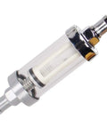 Universal Fuel Pump Filter Clear View Glass Visual Check 200 Mesh Inlet And Outlet Fits Three Eighths Inch Hoses FFC1003