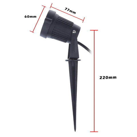 Side view of Dope High Power Outdoor COB LED Landscape Lights Pack Of 2 With Spiked Stands, 5W Warm White And Cool White, 12V DC.