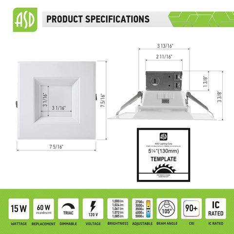 12 Pack 6 Inch LED Square Recessed Light With Integrated Junction Box Easy Install No Fuss Slim Low Profile Canless Recessed Fixture