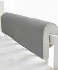 Heavy Duty Toddler Bed Rail Bumper Guards Thick Foam Crash Cushions For Bunk Bedroom Lofts installed on a white bed.