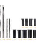 Keyway Broach Set 18 Piece HSS Inch Tool Kit For Precision Machining With 4 Broaches and 9 Bushings displayed on white background