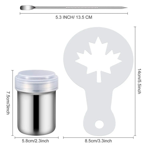 Latte Art Stencil Set With 72 Pieces In 36 Patterns Plus 2 Latte Art Pens And 2 Dusting Cans, maple leaf stencil and dusting can