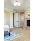 Three Light Matte Opal Glass Semi Flush Mount in Heritage Brass Finish, Classic Tuscan Vibe Ceiling Light in living room