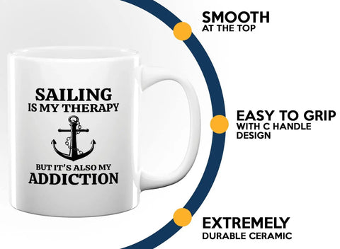 Is My Therapy Sailor Coffee Mug 11oz White For Boaters And Lake Lovers with anchor design and ergonomic C handle