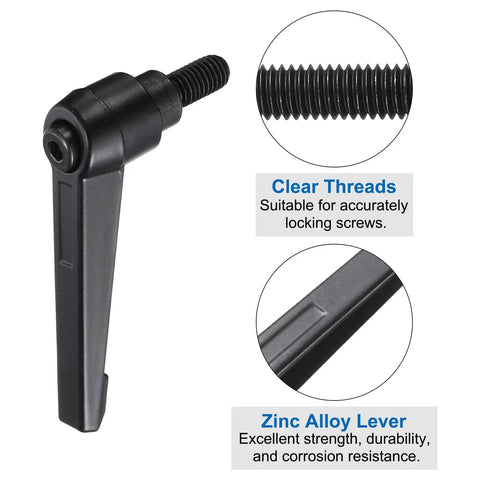 Pack Of Ten Black Adjustable Locking Lever Handles Featuring M8 X 16mm Metric Male Thread Tight Quick Crank Action Built For Serious Workshop Rigs And Smooth No Sweat Clamping Swaps with clear threads and zinc alloy lever.
