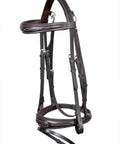 English Dressage Fancy Stitch Brown Leather Flash Bridle With Padded Crown Browband And Noseband Full Grain Leather Rust Resistant