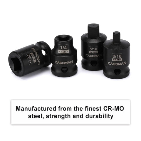 Close-up of 11 Piece Three Eighths Inch Drive Pipe Plug Socket Set SAE CR MO Chrome Moly Black Phosphate Finish