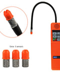 Elitech CPU-1G HVAC leak detector handheld orange unit with probe and three sensor tips for halogen refrigerants.