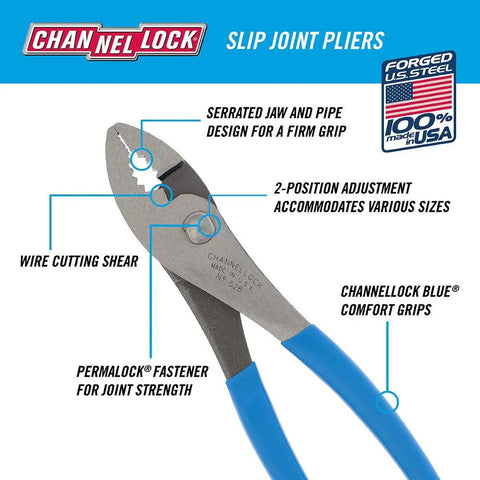 Slip Joint Pliers 8 Inch With Wire Cutter And Serrated Jaw Rust Resistant Workhorse Utility Tool For DIY Home Improvement