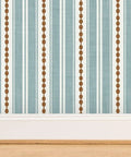 Custom Printed Vinyl Wall Covering With A Subtle Leather Look And Modern Stripe Pattern, 2x27ft, in blue and brown stripe design.