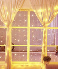 300 LED Fairy Curtain Lights With Remote Control, Dimmable Brightness, USB Powered for Home, Bedroom, Warm White, Curtains Decor