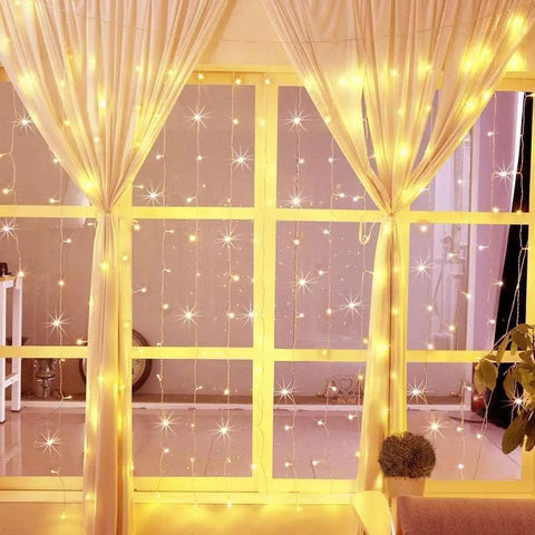 300 LED Fairy Curtain Lights With Remote Control, Dimmable Brightness, USB Powered for Home, Bedroom, Warm White, Curtains Decor