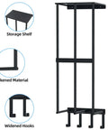 Matte Black No Fuss Wall Mount Camping Chair Storage Rack With Floating Shelf And Four Hooks For Garage Organization, Sturdy Metal Wall Holder