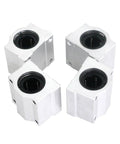 Precision Heavy Duty Four Piece Linear Motion Ball Bearing Slide Block Bushings for Butter Smooth 3D Printer Rail Guides and Easy Y Axis Swap Out Kit, showing four silver bushings.