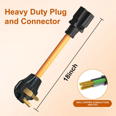 Welder Adapter Cord NEMA 6 50P To 6 20R 20 Amp 250V SJTW 12AWG with 18-inch length and orange insulation, detailed view.