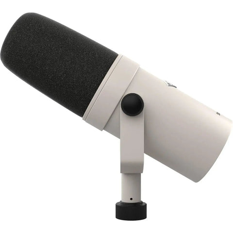 Side view of SD-1 Standard Dynamic Microphone For Studio Vocals And Instruments White Finish Cardioid Pickup on stand