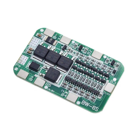 Kickass 6S BMS Board With Heavy Duty Nickel Strips For Smooth 15A 24V Lithium Ion Charging, detailed view of green circuit board.