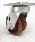 Smooth Rollin Badass Kingpinless Swivel Caster featuring rock solid ductile steel wheel, 4 inch with a V groove for heavy jobs.