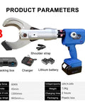 Jiqhohx Copper Aluminum Cable Cutting Tool Handheld Electric Hydraulic Cutter With 360 Rotatable Alloy Steel Blade, showing specifications and accessories.