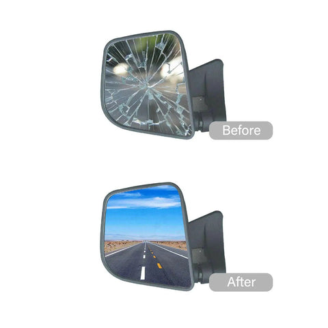 Before and after view of Right Side Mirror Glass For VW Beetle Jetta Passat, Convex Passenger Glass With Adhesive Pads