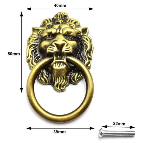 Antique Bronze Lion Head Knob Pull Handle Set Includes 2 Zinc Alloy Drawer Pulls With Mounting Screws, detailed front view