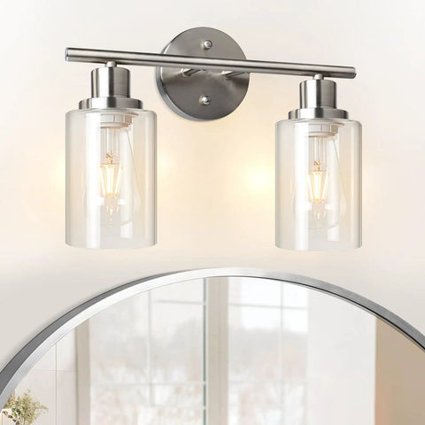 Two Light Vanity Lights Brushed Nickel Wall Sconce With Clear Glass Shade For Modern Bathroom Lighting That Lets Your Space Shine