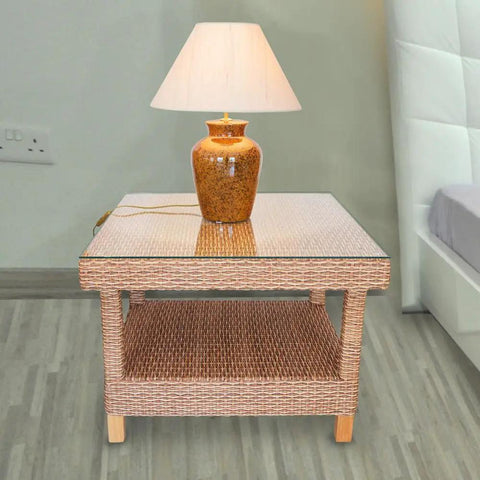 16 Inch Square Tempered Glass Table Top One Quarter Inch Thick Clear Replacement Glass on wicker table with lamp