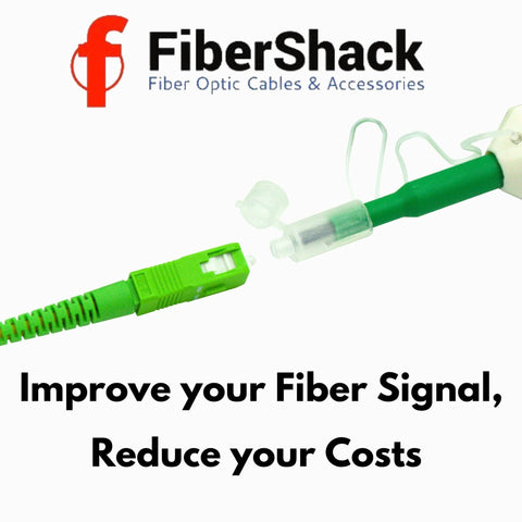 FiberShack green 2.5mm fiber optic cleaner pen with FC/SC dust caps and protective case, front view